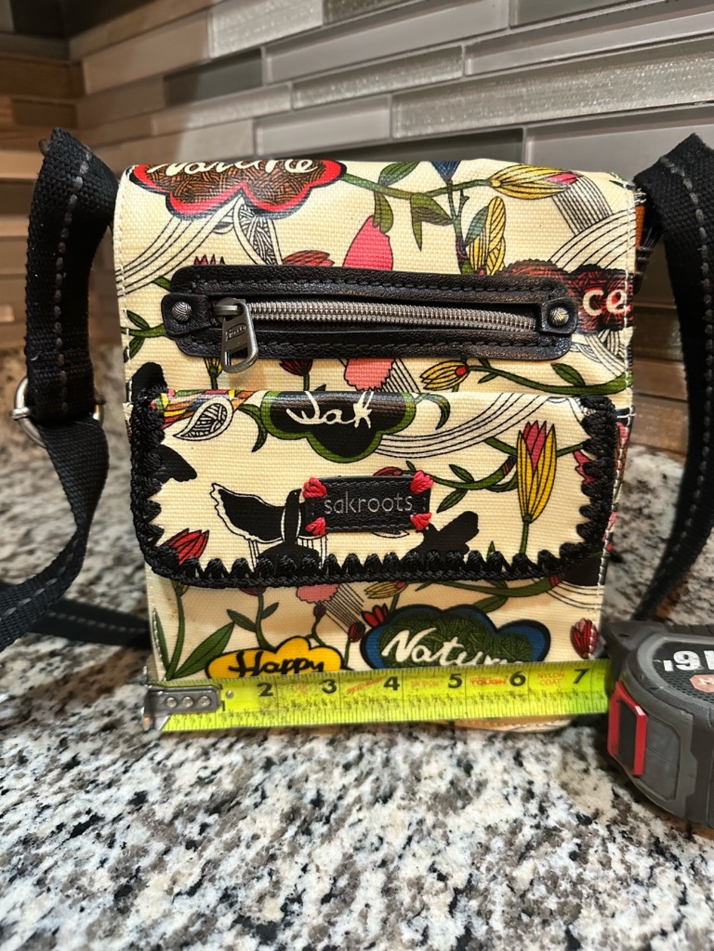 Sakroots Cream Floral Print Crossbody with Multi-Color Accents